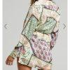 Zara Roxine Shirt Style Dress L Paisley High Low Hem Long Sleeves Belted Silky