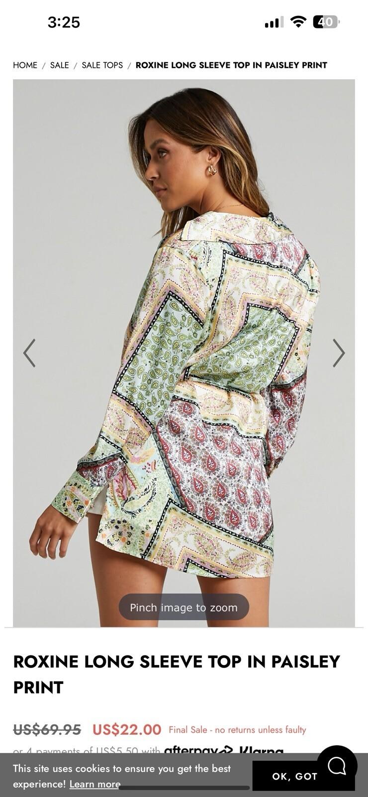 Zara Roxine Shirt Style Dress L Paisley High Low Hem Long Sleeves Belted Silky