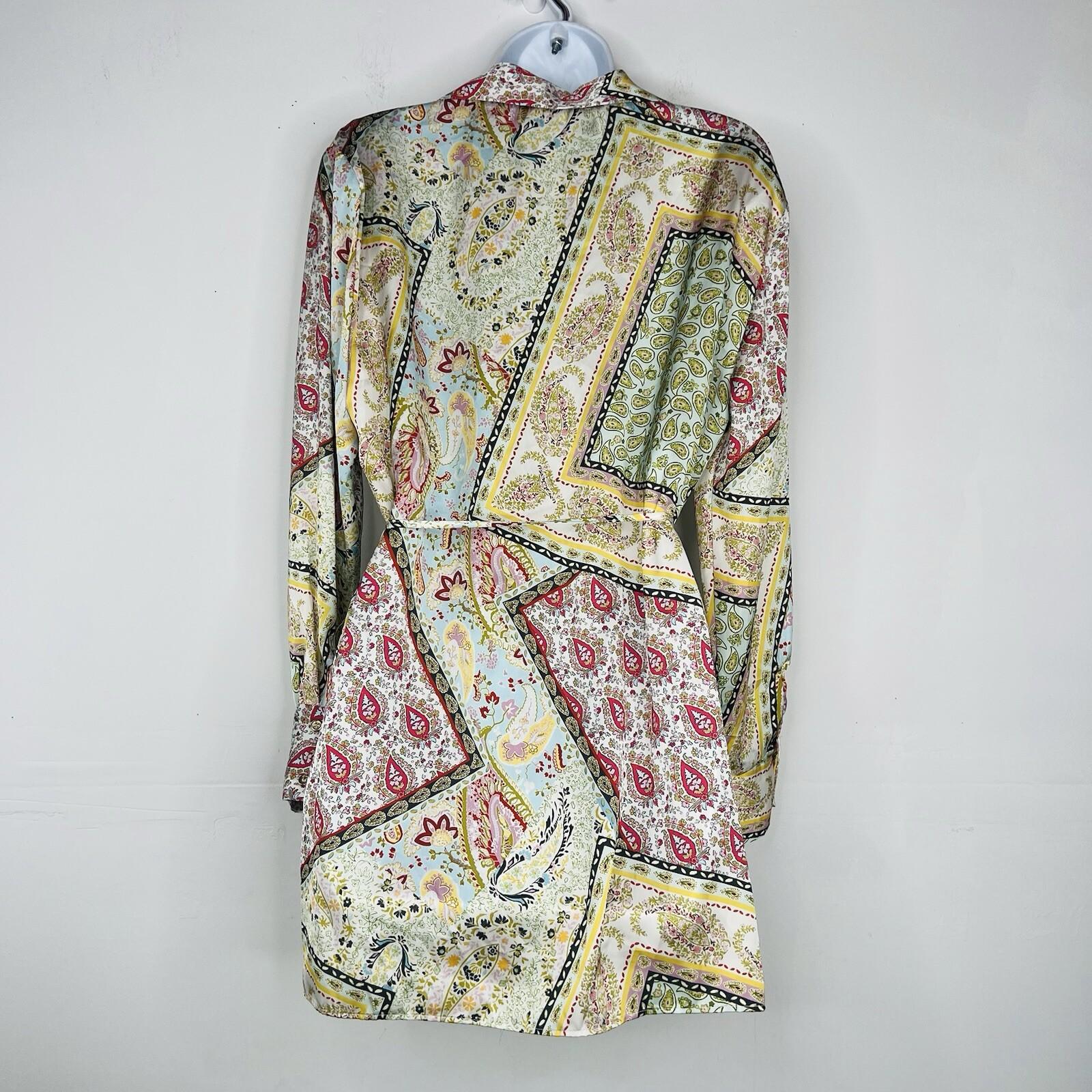 Zara Roxine Shirt Style Dress L Paisley High Low Hem Long Sleeves Belted Silky