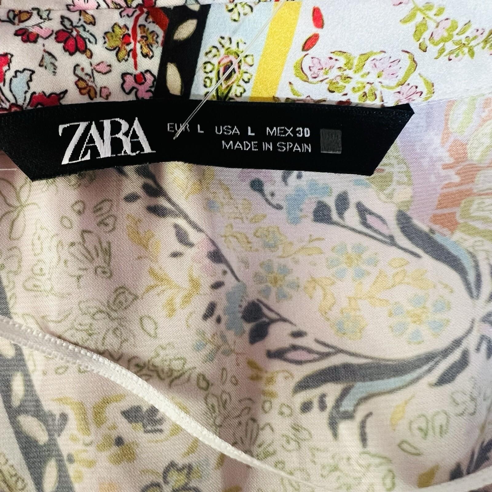 Zara Roxine Shirt Style Dress L Paisley High Low Hem Long Sleeves Belted Silky