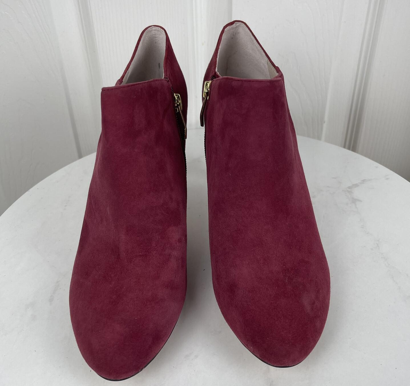 New VINCE CAMUTO Women Burgundy Leather Suede Booties Size 9.5 M