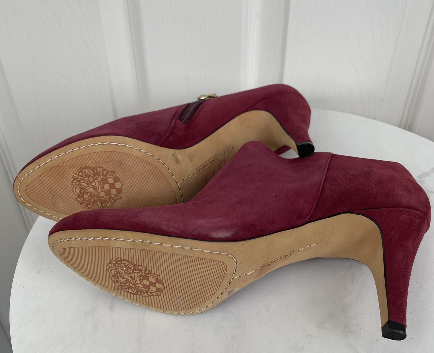New VINCE CAMUTO Women Burgundy Leather Suede Booties Size 9.5 M