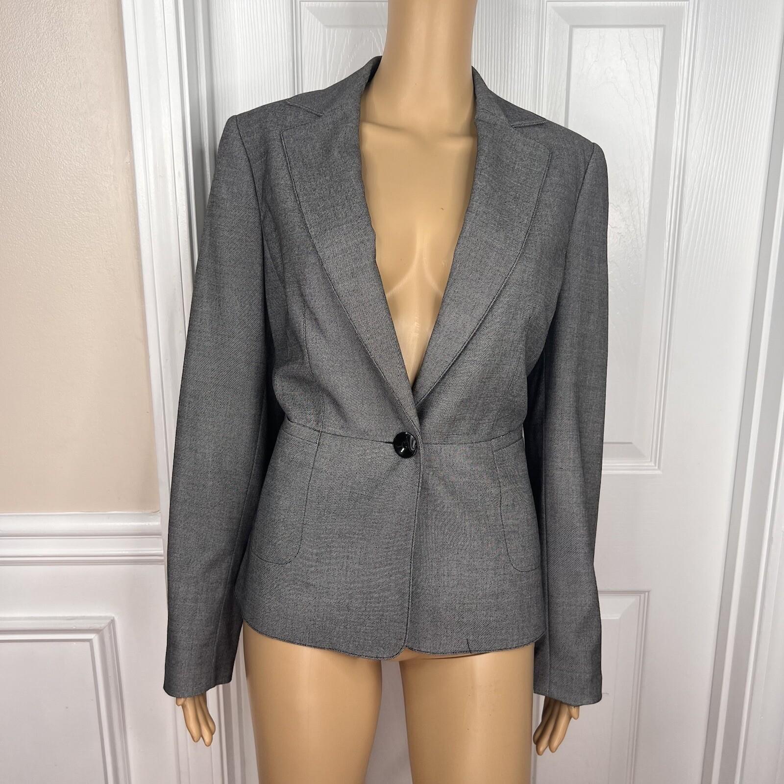 10-1144.jpg Jones New York Polyester Rayon Spandex Pant Suit Size 8 Gray Lined Career 2PC