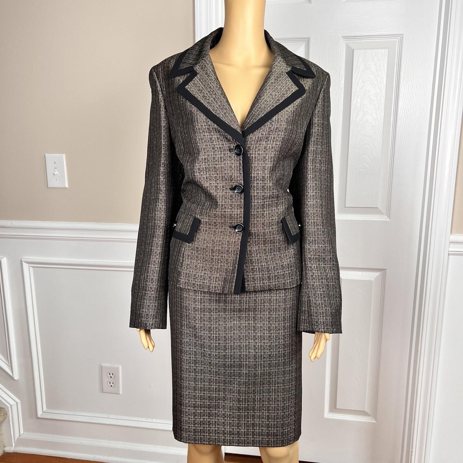 Jones Studio Polyester Metallic Skirt 12 Suit 14 Mismatch Light Brown 2 Piece