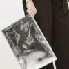 New LULULEMON Goody Bag Large Oversized Wristlet Clutch Shiny Silver