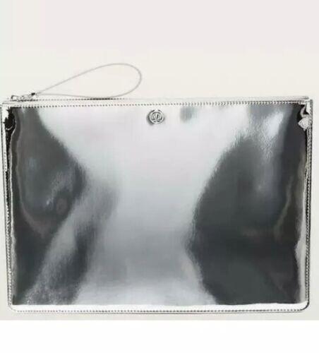 New LULULEMON Goody Bag Large Oversized Wristlet Clutch Shiny Silver