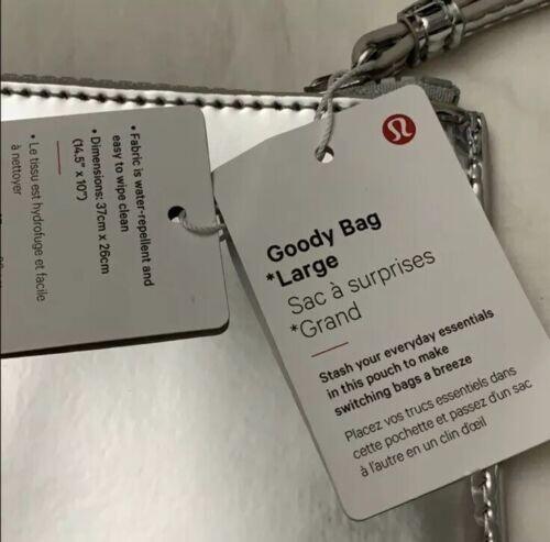 New LULULEMON Goody Bag Large Oversized Wristlet Clutch Shiny Silver