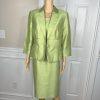 Kasper Women Polyester Dress Suit 14 Green Lined Open Front 3/4 Sleeves 2PC