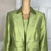 Kasper Women Polyester Dress Suit 14 Green Lined Open Front 3/4 Sleeves 2PC