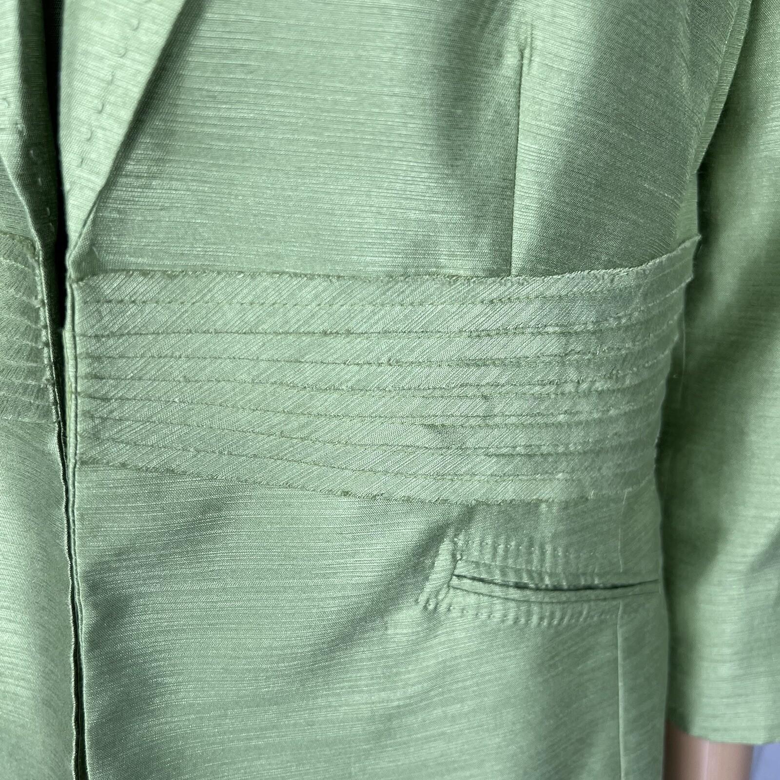Kasper Women Polyester Dress Suit 14 Green Lined Open Front 3/4 Sleeves 2PC