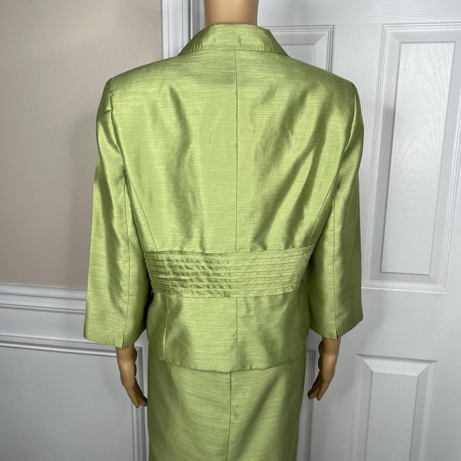 Kasper Women Polyester Dress Suit 14 Green Lined Open Front 3/4 Sleeves 2PC