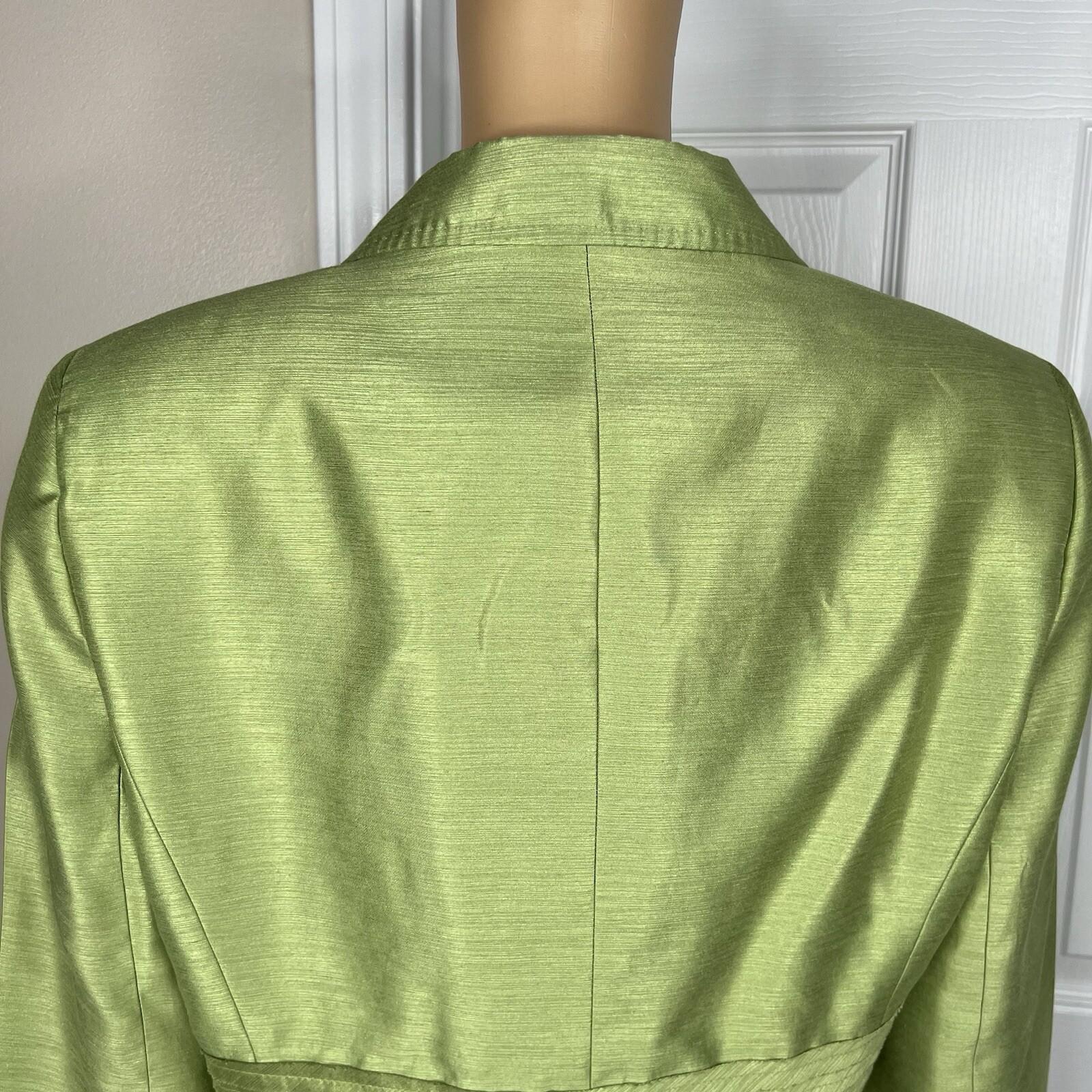 Kasper Women Polyester Dress Suit 14 Green Lined Open Front 3/4 Sleeves 2PC