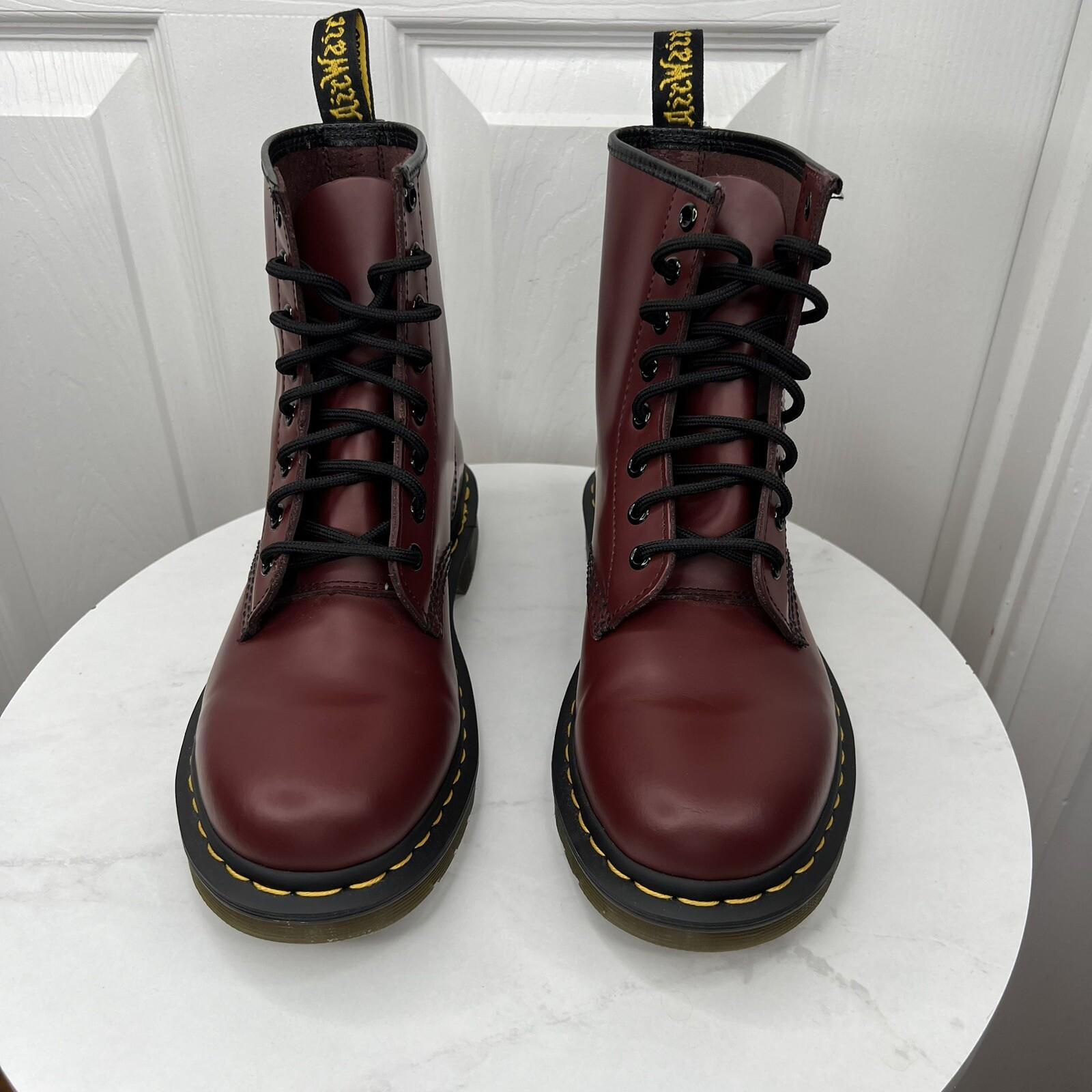 Dr Martens Air Wair 1460 Leather Boots 6M Cherry Red Combat Work 8 Eye Lace Up