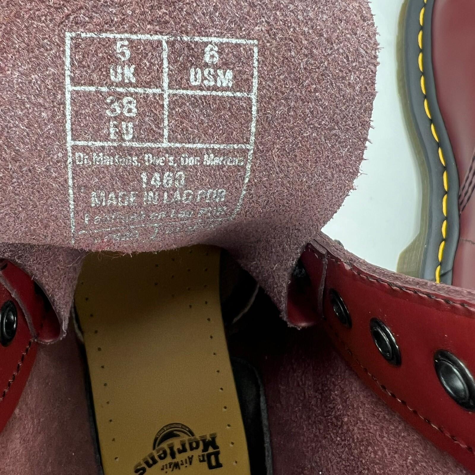 Dr Martens Air Wair 1460 Leather Boots 6M Cherry Red Combat Work 8 Eye Lace Up