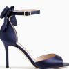 Kate Spade Izzie Satin Shoes Size 9.5B Navy Blue Buckle At Ankle With Bow Pump