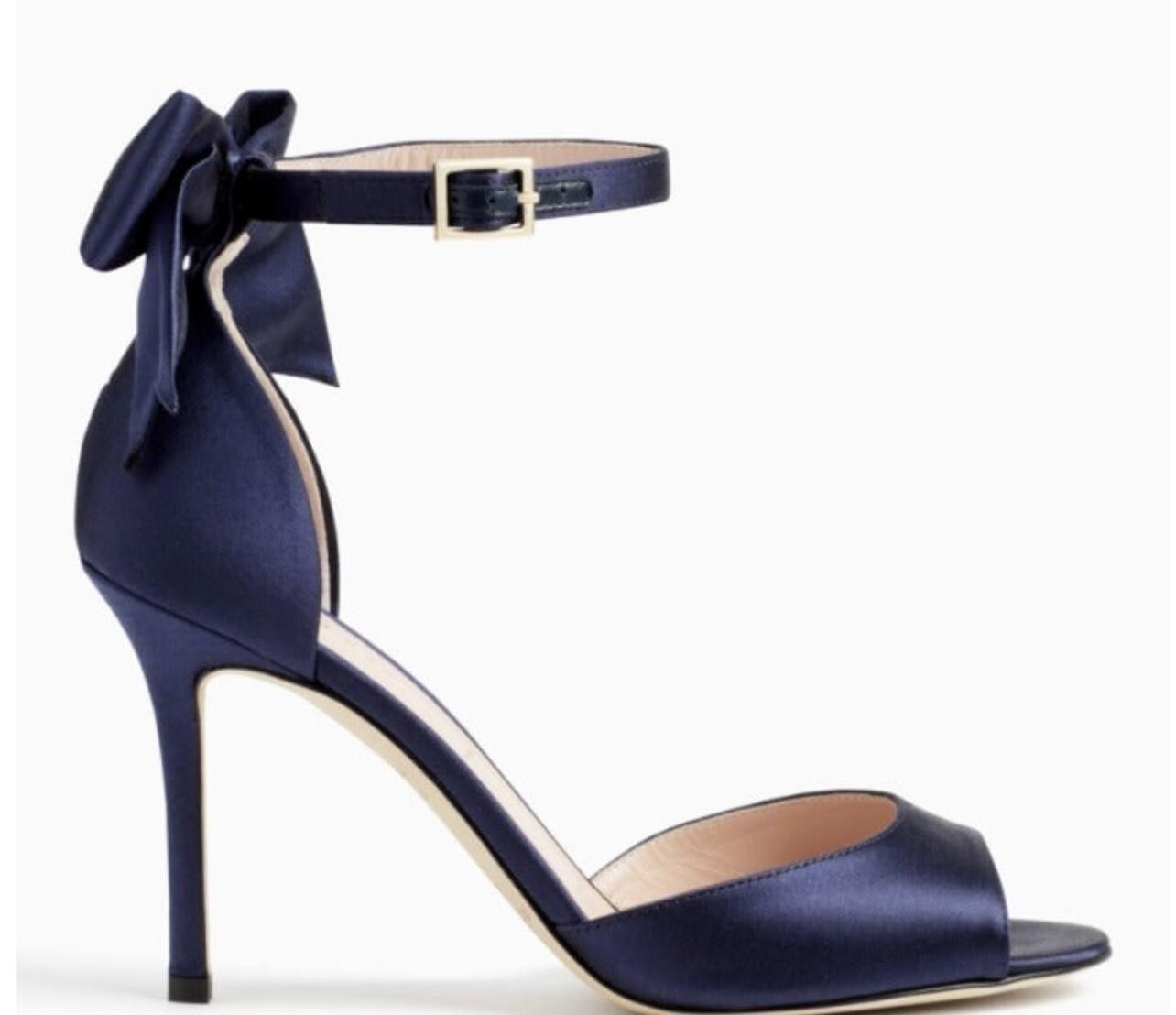 Kate Spade Izzie Satin Shoes Size 9.5B Navy Blue Buckle At Ankle With Bow Pump