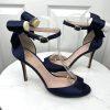 Kate Spade Izzie Satin Shoes Size 9.5B Navy Blue Buckle At Ankle With Bow Pump
