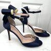 Kate Spade Izzie Satin Shoes Size 9.5B Navy Blue Buckle At Ankle With Bow Pump