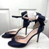 Kate Spade Izzie Satin Shoes Size 9.5B Navy Blue Buckle At Ankle With Bow Pump