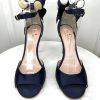 Kate Spade Izzie Satin Shoes Size 9.5B Navy Blue Buckle At Ankle With Bow Pump