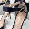 Kate Spade Izzie Satin Shoes Size 9.5B Navy Blue Buckle At Ankle With Bow Pump