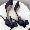 Kate Spade Izzie Satin Shoes Size 9.5B Navy Blue Buckle At Ankle With Bow Pump
