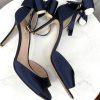 Kate Spade Izzie Satin Shoes Size 9.5B Navy Blue Buckle At Ankle With Bow Pump