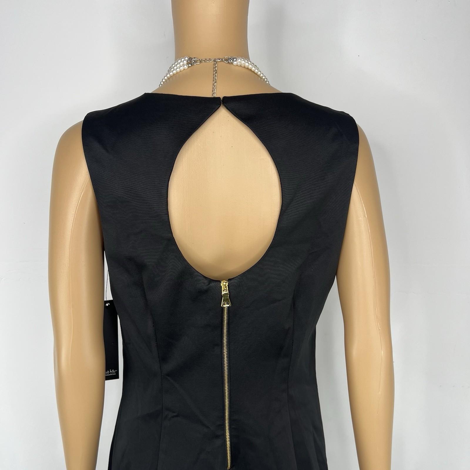New Nicole Miller dress 10 black 3D applique Floral V neck cut out back y2k