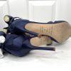 Kate Spade Izzie Satin Shoes Size 9.5B Navy Blue Buckle At Ankle With Bow Pump