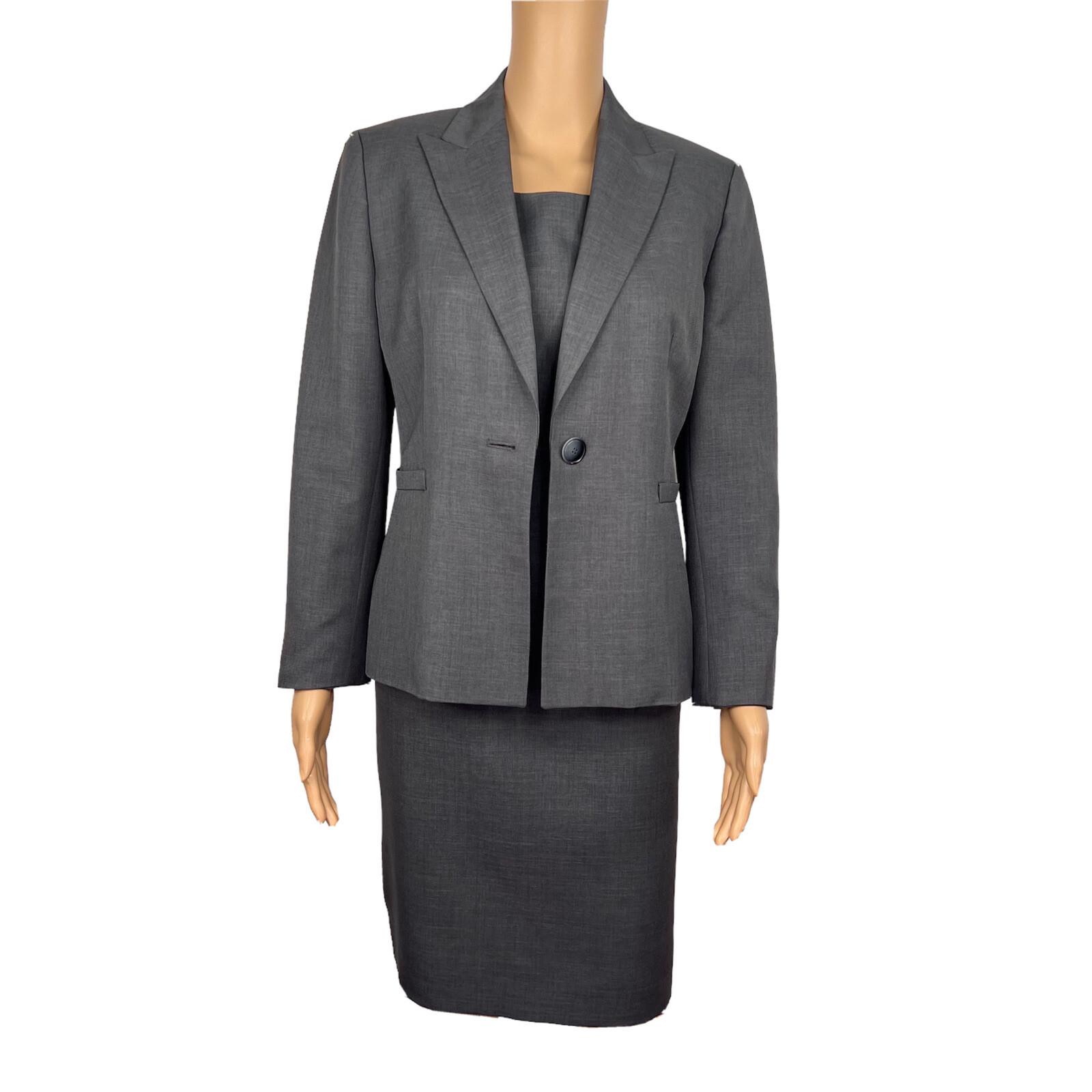 KASPER Women Polyester Dress Size 6P Suit Size 8P Gray Notch Collar Lined 2PC
