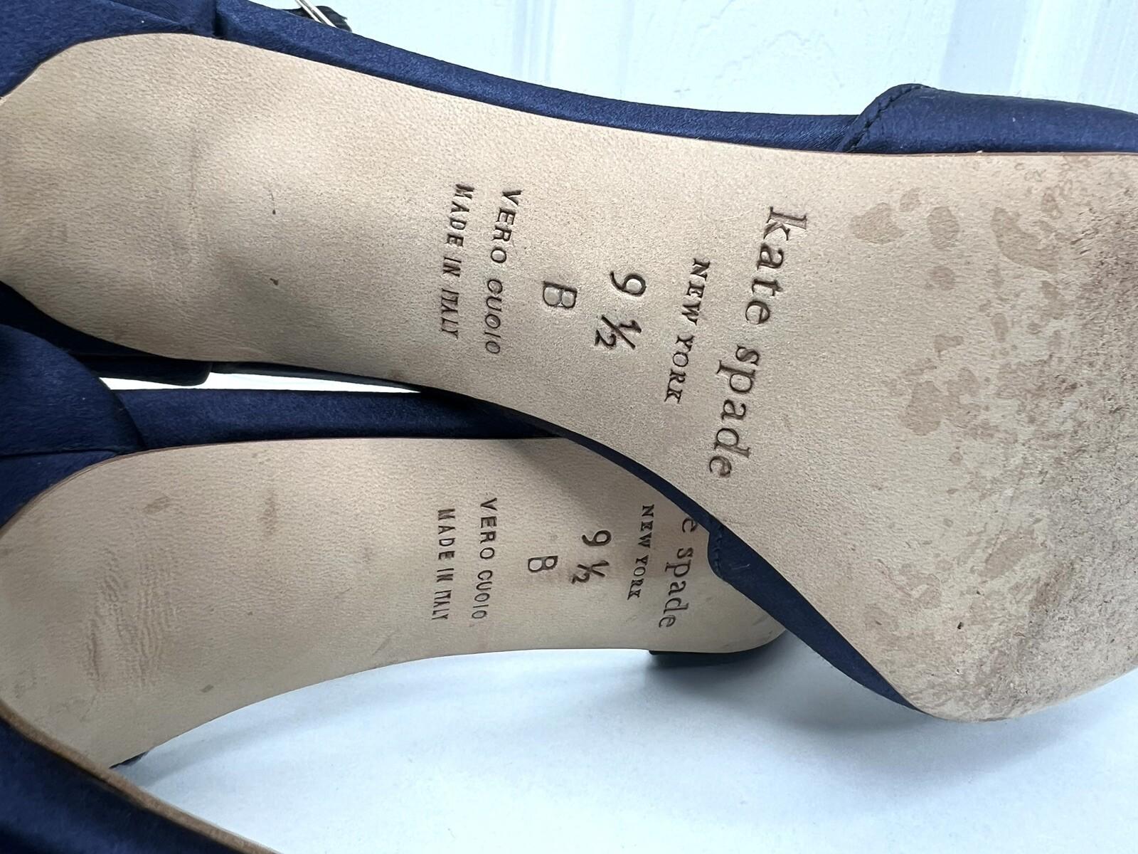 Kate Spade Izzie Satin Shoes Size 9.5B Navy Blue Buckle At Ankle With Bow Pump