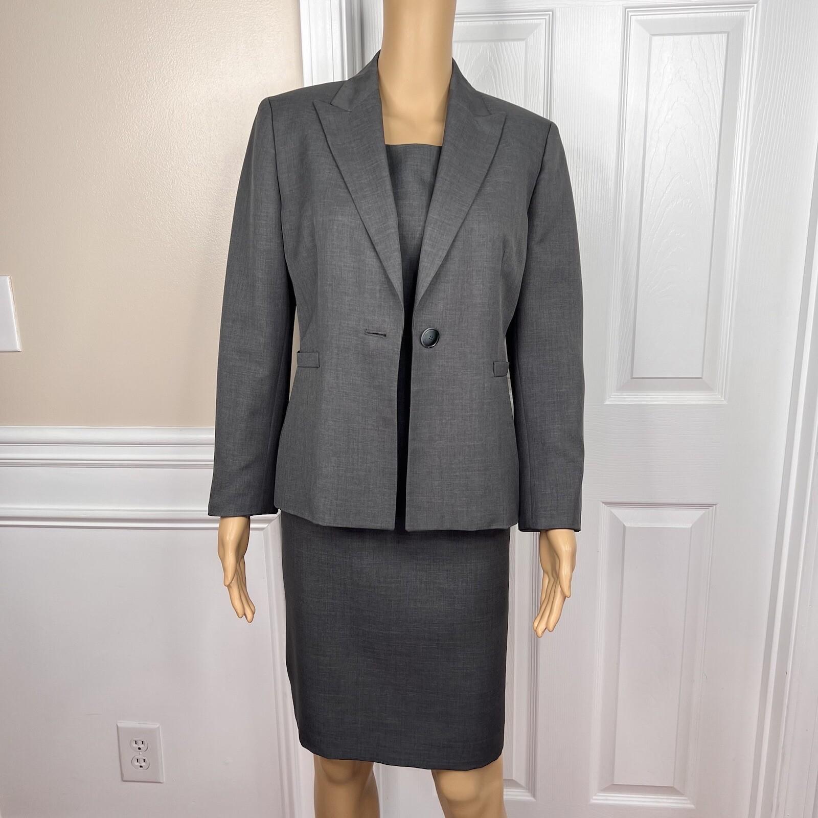 KASPER Women Polyester Dress Size 6P Suit Size 8P Gray Notch Collar Lined 2PC