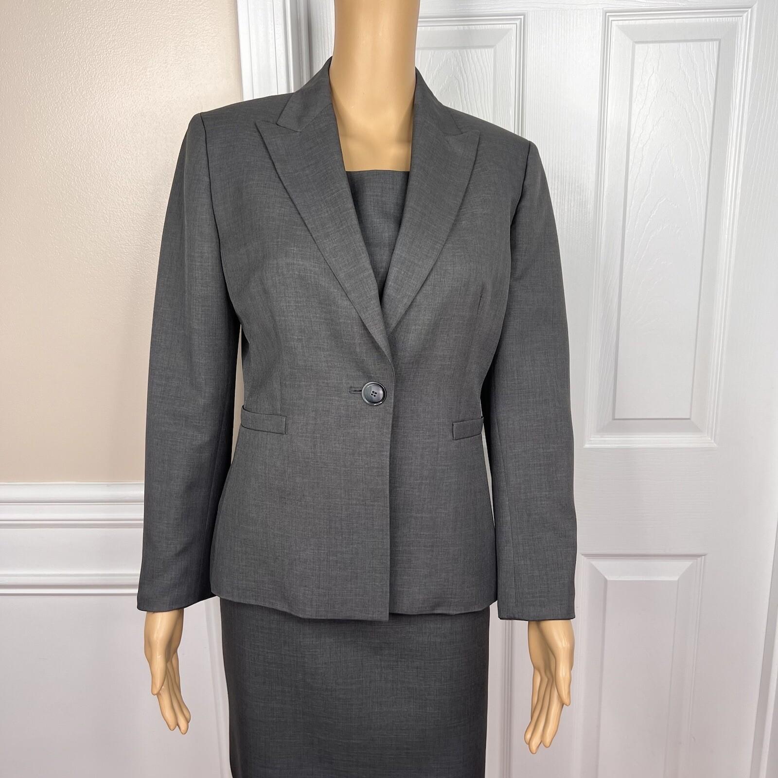 KASPER Women Polyester Dress Size 6P Suit Size 8P Gray Notch Collar Lined 2PC