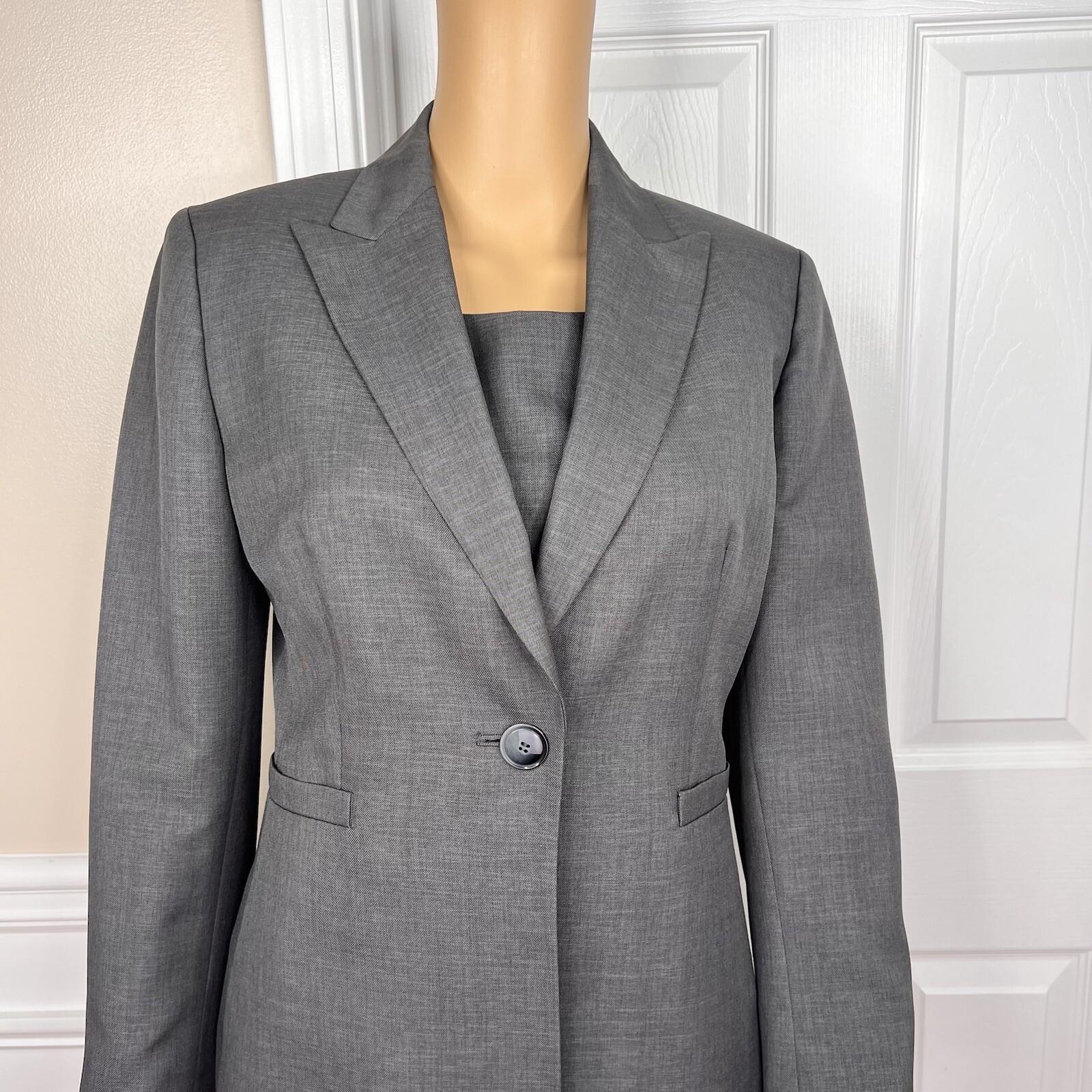 KASPER Women Polyester Dress Size 6P Suit Size 8P Gray Notch Collar Lined 2PC
