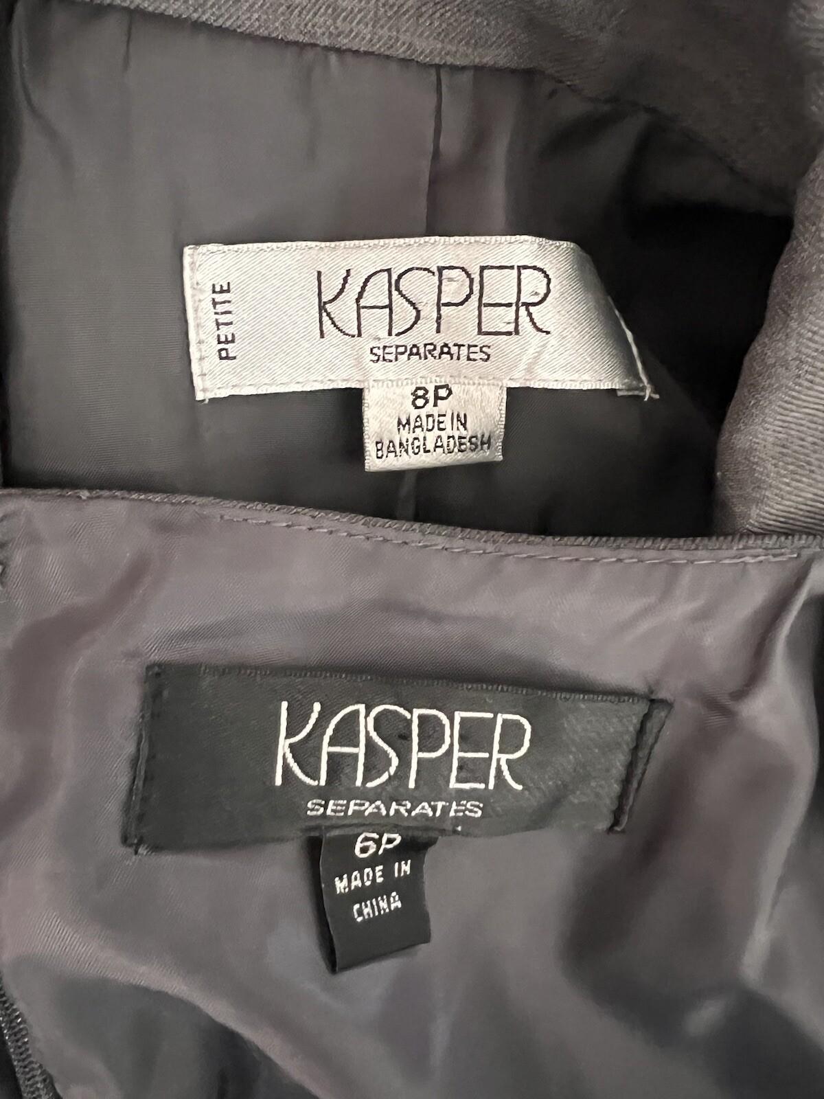 KASPER Women Polyester Dress Size 6P Suit Size 8P Gray Notch Collar Lined 2PC