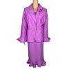 GMI Polyester Skirt Suit Top 16 Purple Ruffle Shawl Collar 3PC Bell Sleeves