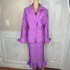 GMI Polyester Skirt Suit Top 16 Purple Ruffle Shawl Collar 3PC Bell Sleeves