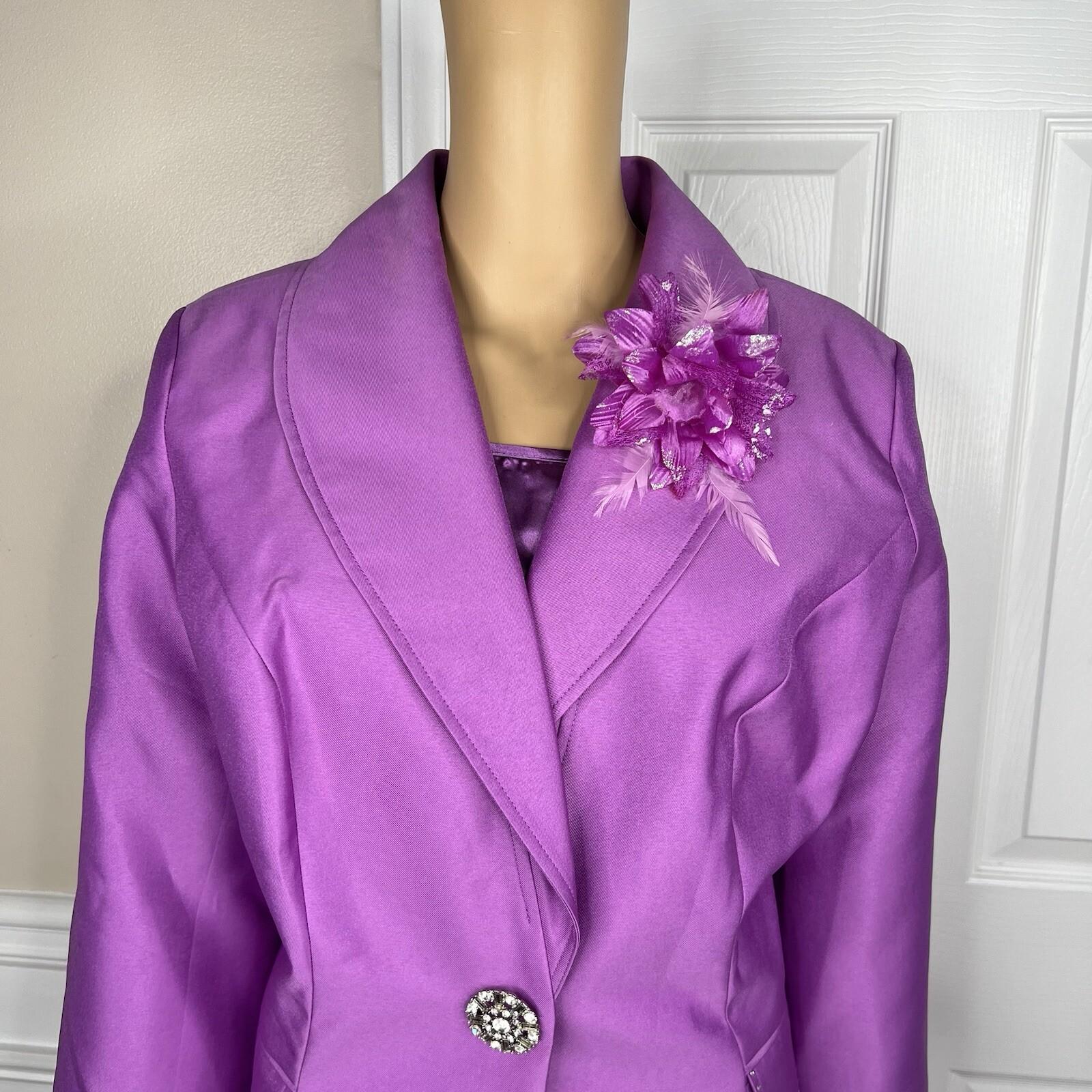 GMI Polyester Skirt Suit Top 16 Purple Ruffle Shawl Collar 3PC Bell Sleeves