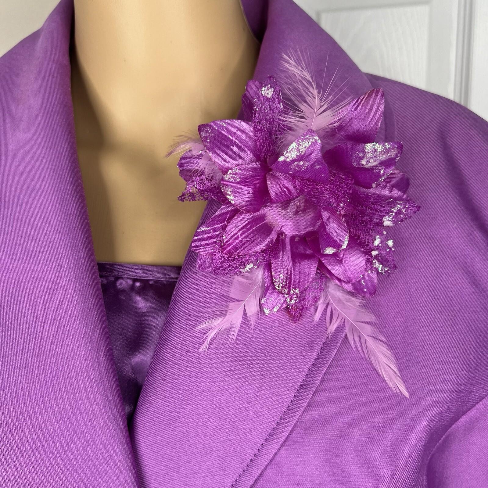 GMI Polyester Skirt Suit Top 16 Purple Ruffle Shawl Collar 3PC Bell Sleeves