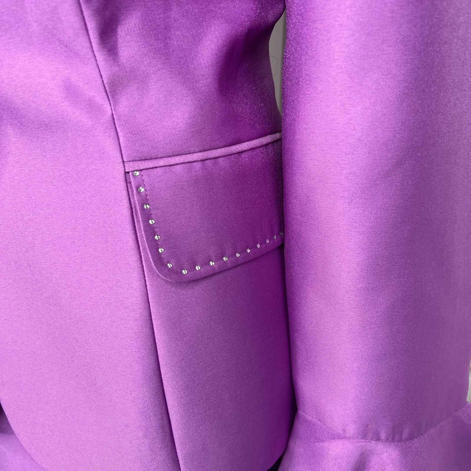 GMI Polyester Skirt Suit Top 16 Purple Ruffle Shawl Collar 3PC Bell Sleeves