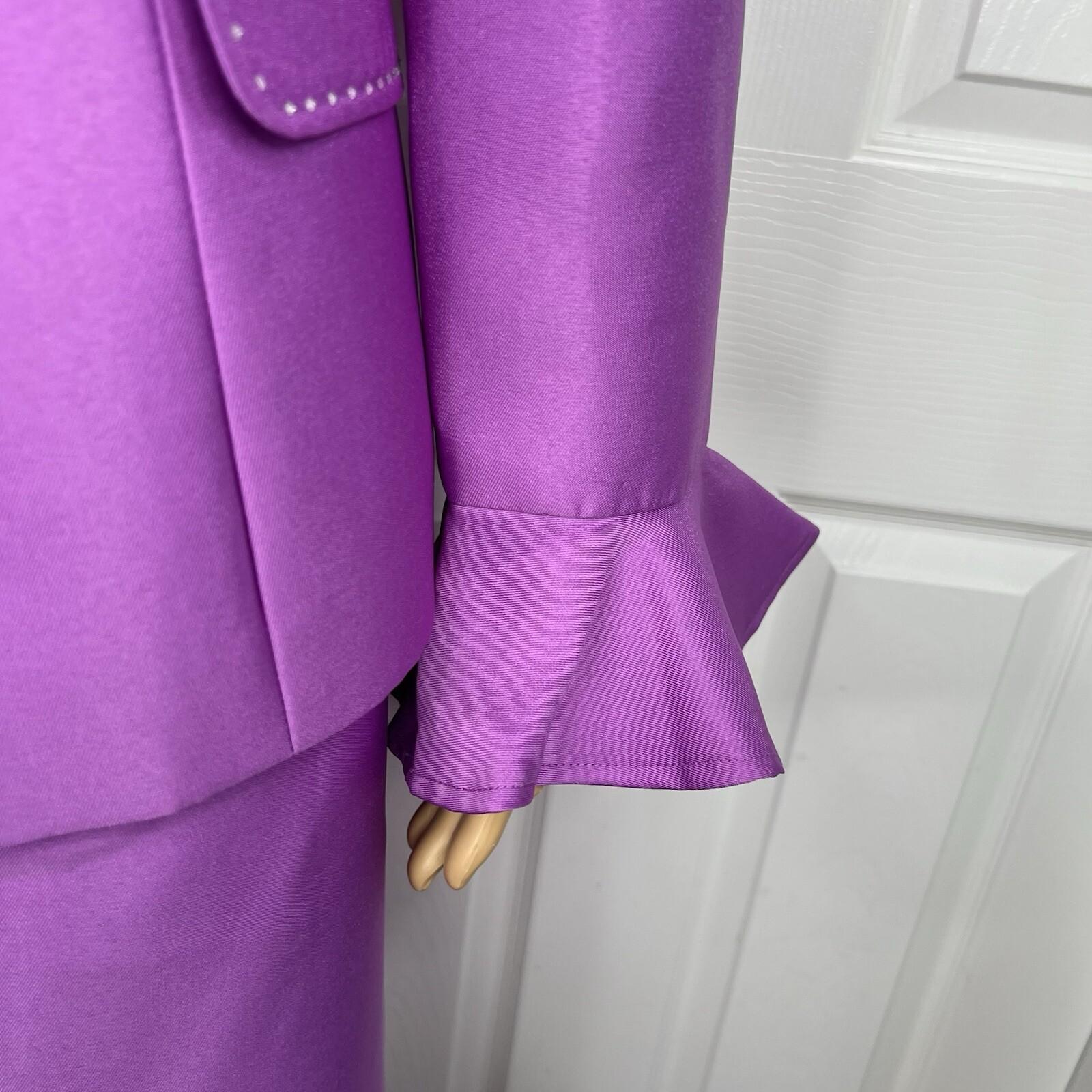 GMI Polyester Skirt Suit Top 16 Purple Ruffle Shawl Collar 3PC Bell Sleeves