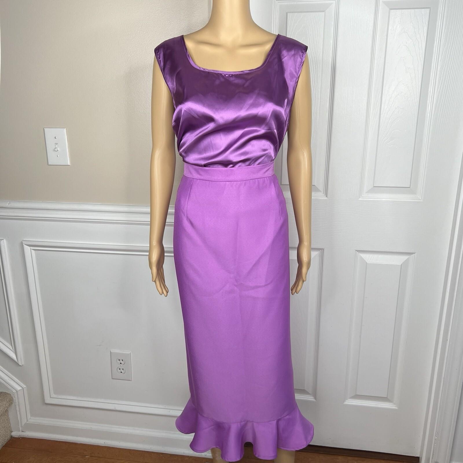 GMI Polyester Skirt Suit Top 16 Purple Ruffle Shawl Collar 3PC Bell Sleeves