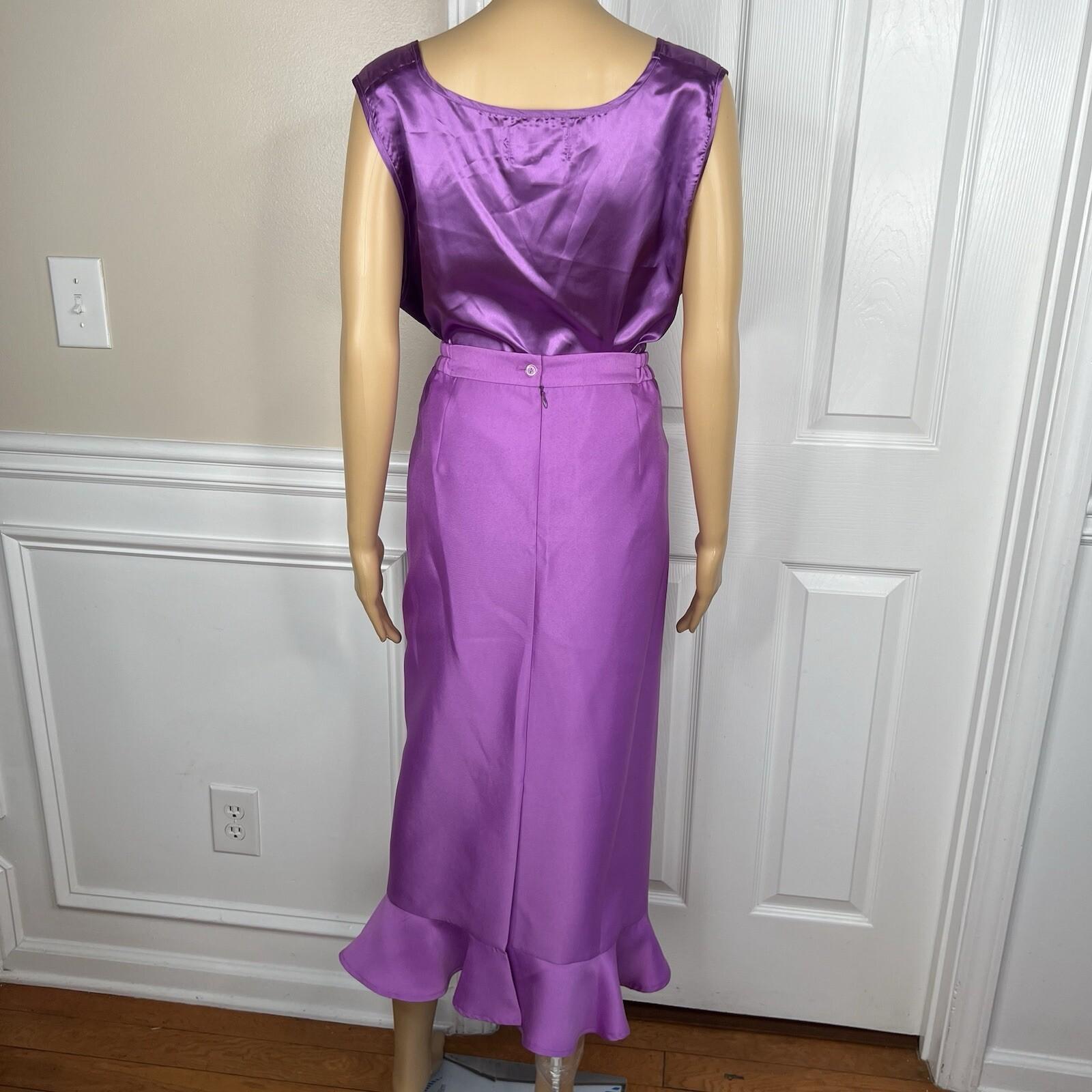 GMI Polyester Skirt Suit Top 16 Purple Ruffle Shawl Collar 3PC Bell Sleeves