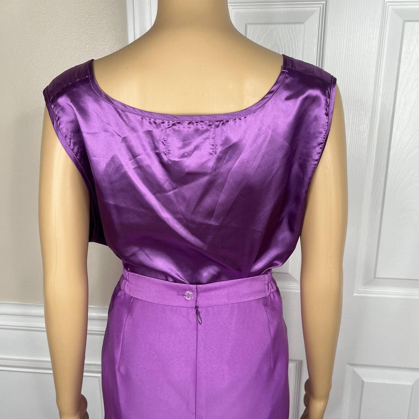 GMI Polyester Skirt Suit Top 16 Purple Ruffle Shawl Collar 3PC Bell Sleeves
