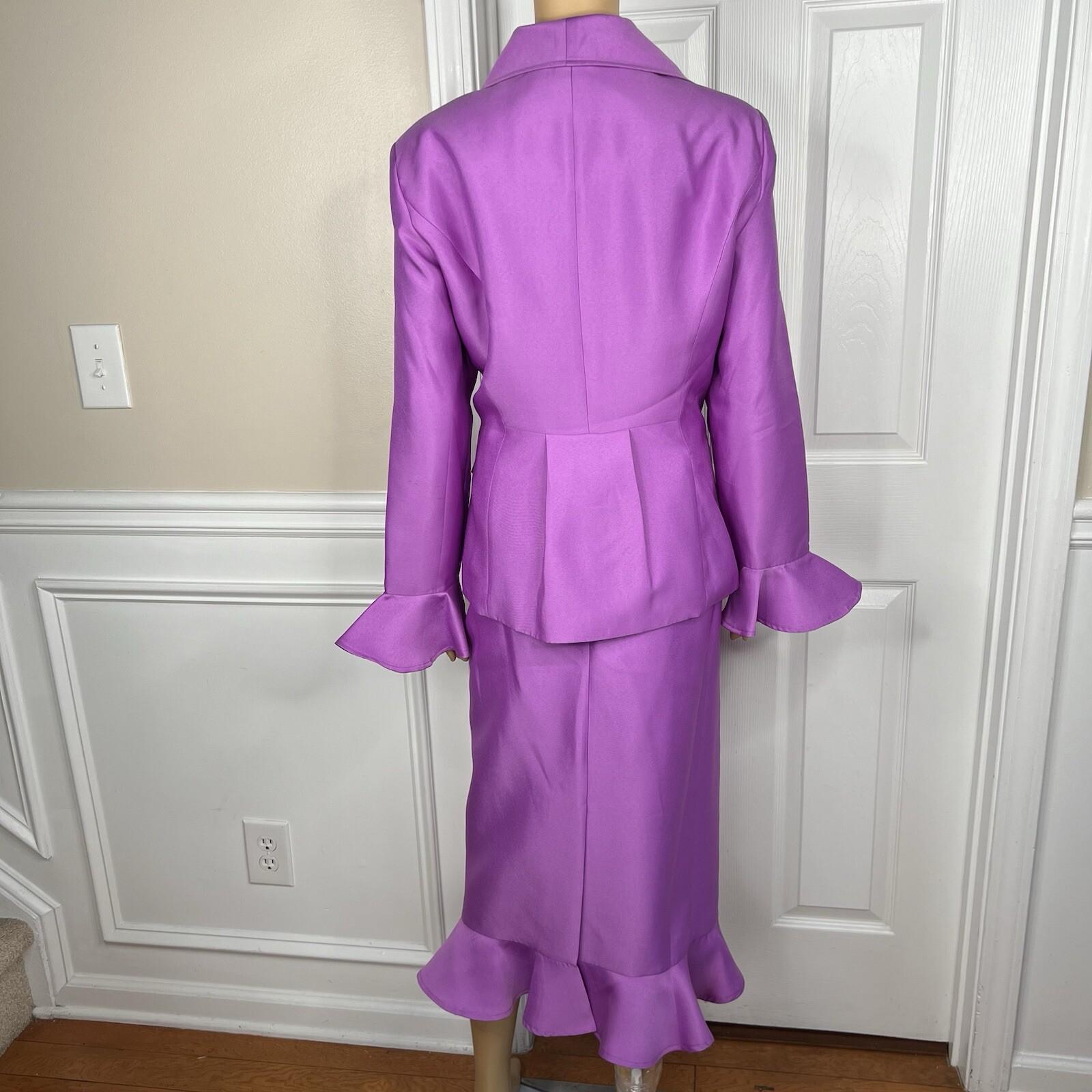 GMI Polyester Skirt Suit Top 16 Purple Ruffle Shawl Collar 3PC Bell Sleeves