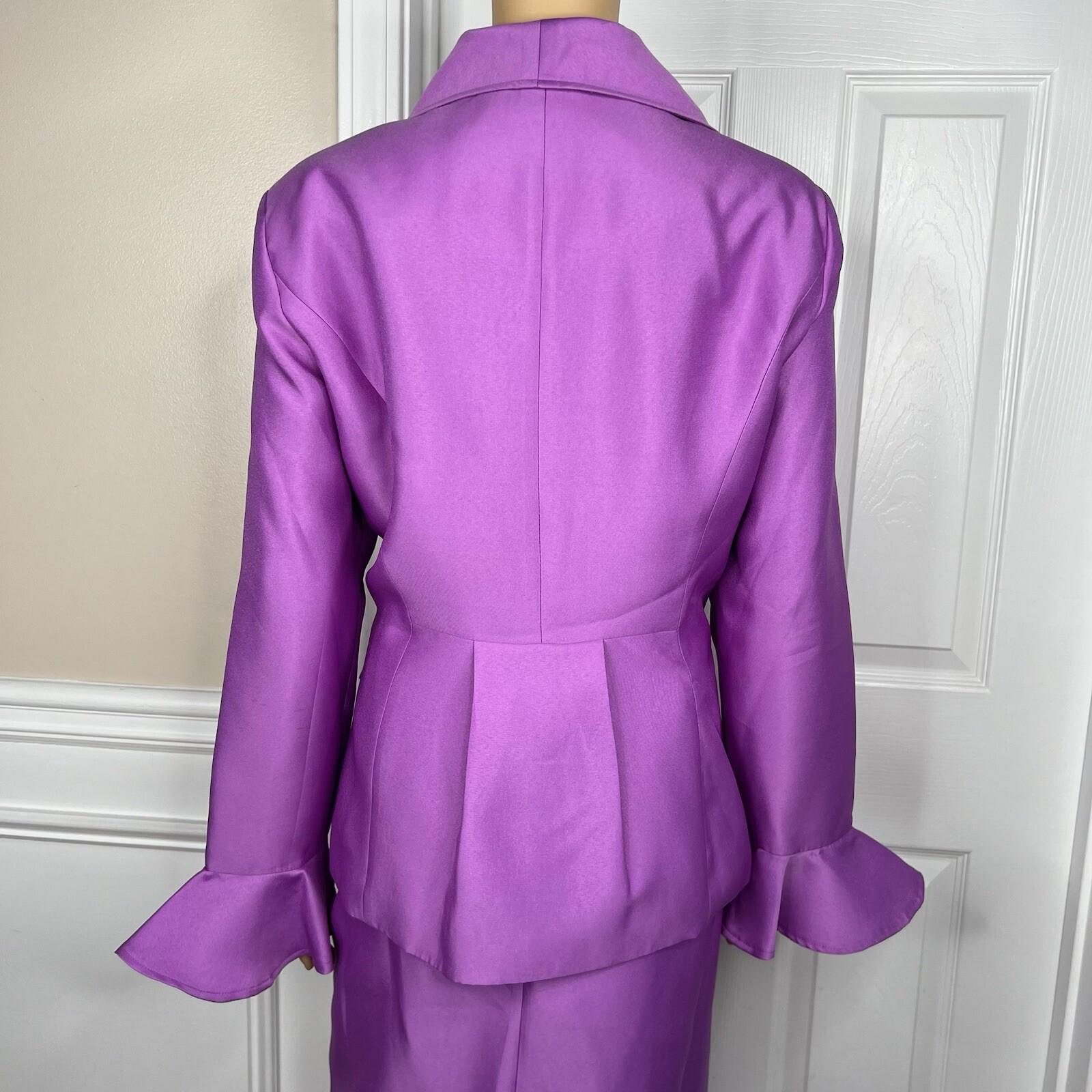 GMI Polyester Skirt Suit Top 16 Purple Ruffle Shawl Collar 3PC Bell Sleeves
