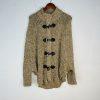 Mickael Kors Sweater L Tan Chunky Knit Poncho Mock Neck Full Zip Toggle Cape