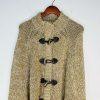Mickael Kors Sweater L Tan Chunky Knit Poncho Mock Neck Full Zip Toggle Cape