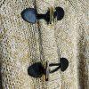 Mickael Kors Sweater L Tan Chunky Knit Poncho Mock Neck Full Zip Toggle Cape
