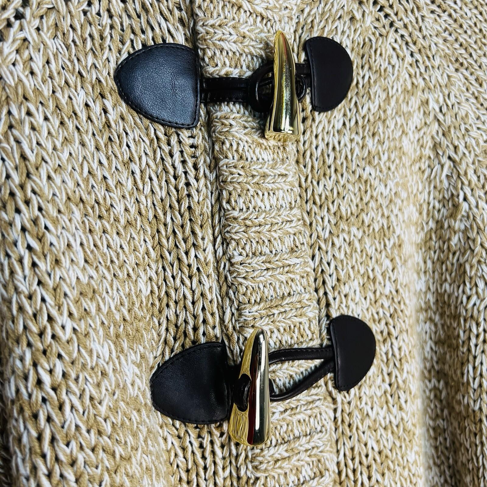 Mickael Kors Sweater L Tan Chunky Knit Poncho Mock Neck Full Zip Toggle Cape